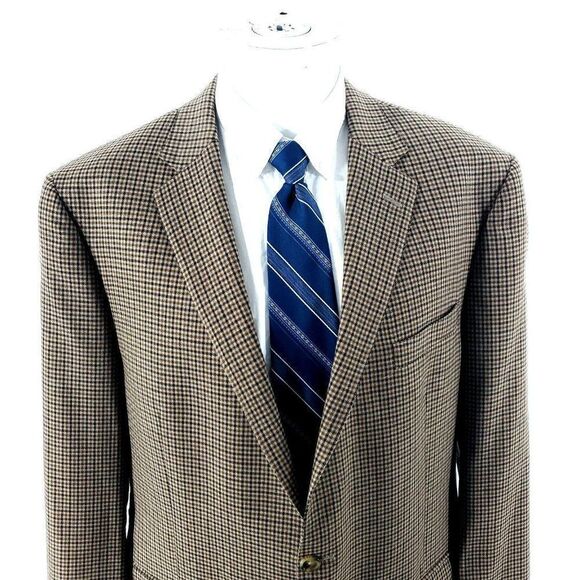 Hart Schaffner Marx Wool‎ 2 Button Sport Coat 46R Brown Plaid Blazer Tagged 48R - Picture 1 of 10